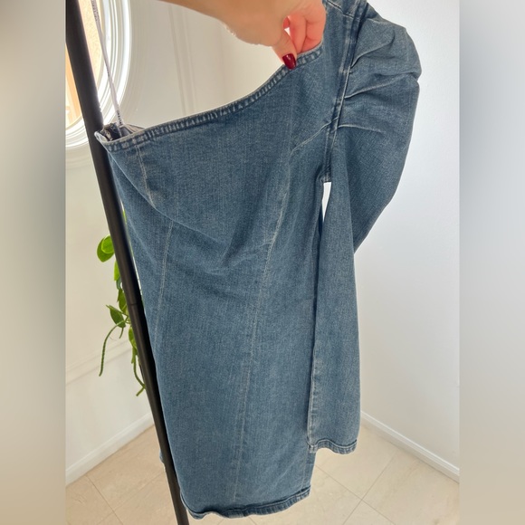 GRLFRND Ellie Puff-Sleeve One-Shoulder Denim Dress XS - Picture 3 of 14